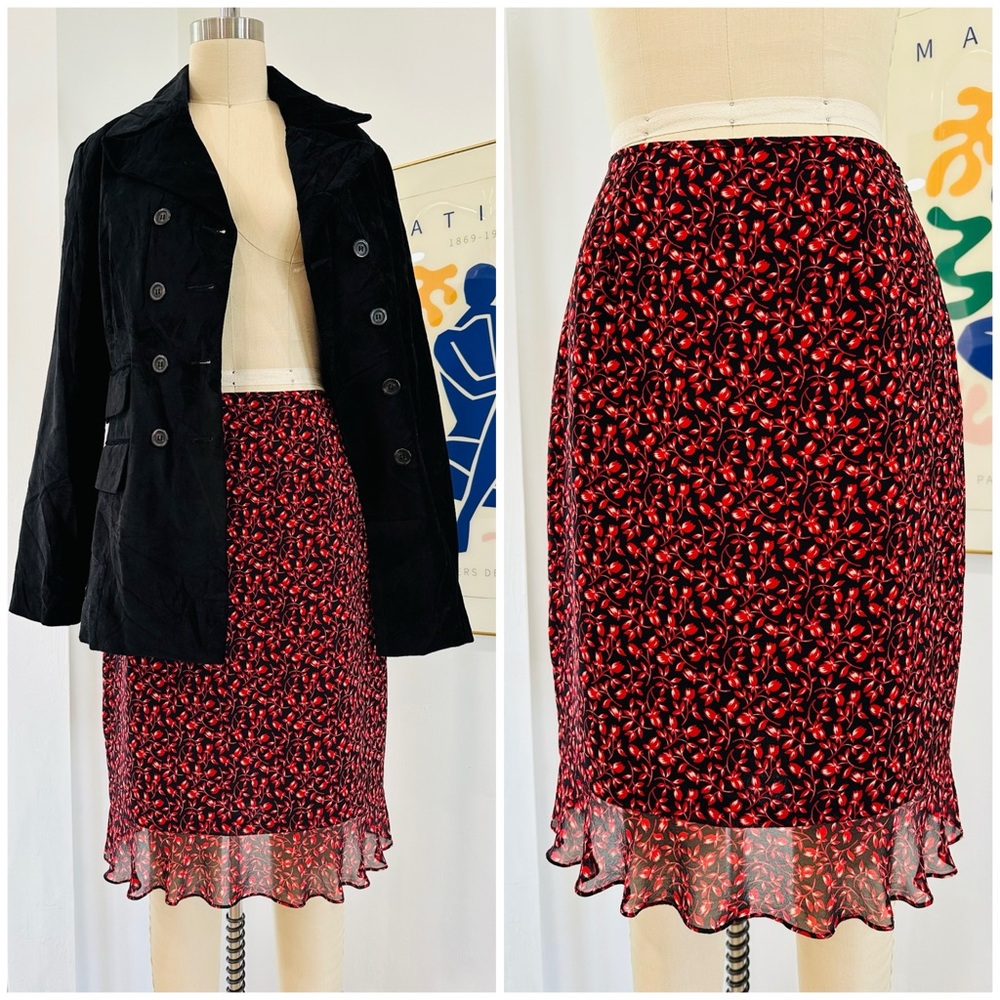 Vintage INC Silk Floral Skirt with Ruffle Hem
